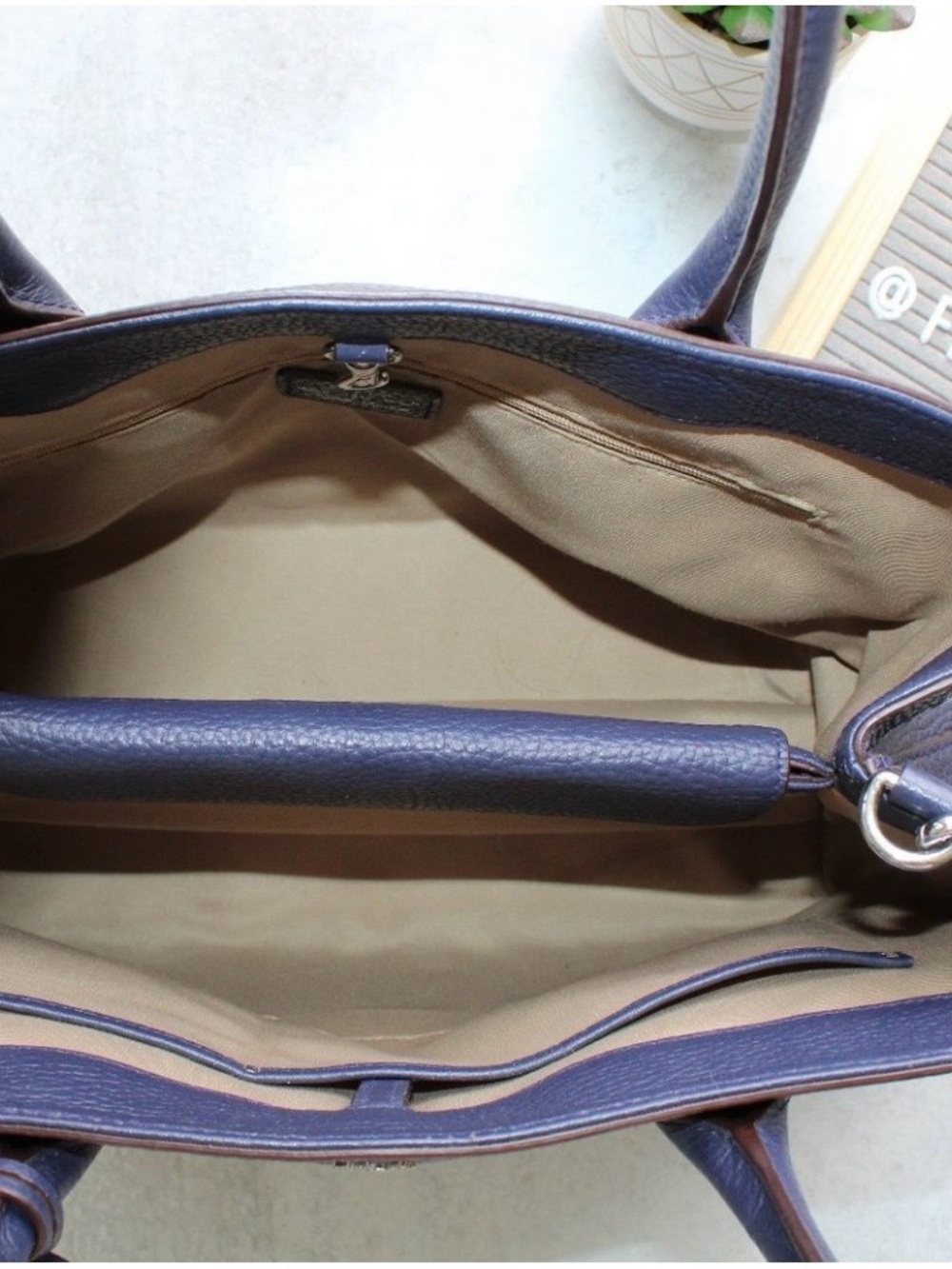 Ralph Lauren Navy Leather Satchel with Gold Hardware - Picture 14 of 16
